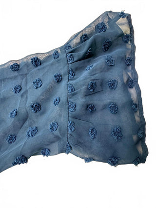 Blue Sheer Polka Dot Kimono with Ruffle Sleeves Size Large