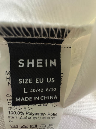 SHEIN Women's White Cold Shoulder Turtleneck Top with Pearl Button, Size L