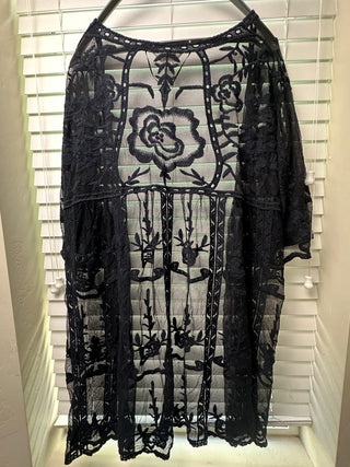 Lauren Conrad Black Floral Mesh Embroidered Kimono Cover Up