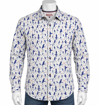 Misura Men's XL Skeleton Musician Button-Up Shirt Blue Red