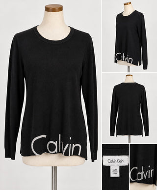 Calvin Klein Black Long Sleeve Sweater with Logo Detail Size