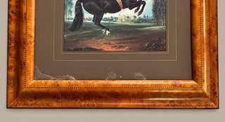 Framed Black Horse Equestrian Art Print 26.5" Burl Wood