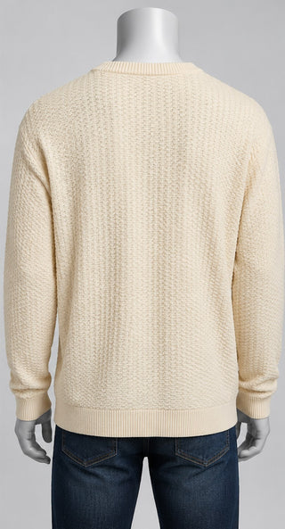 Cream Men's Crew Neck Sweater 50% Merino Wool 50% Acrylic L