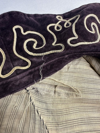 Vintage Purple Velvet Embroidered Full Length Coat Robe
