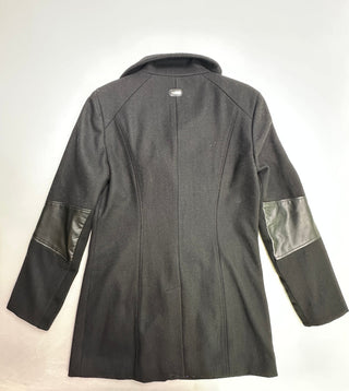 Calvin Klein Women's Wool Blend Black Coat with Leather Elb0