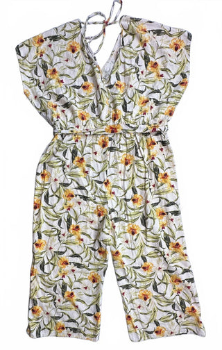 Kensie Jeans Womens XL Linen Blend Floral Wide Leg Jumpsuit