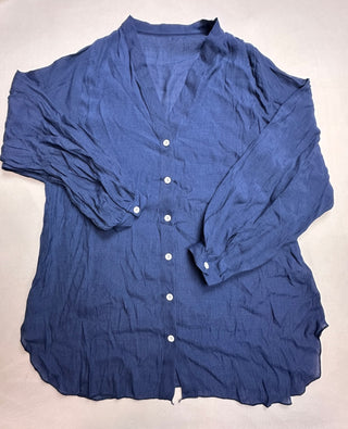SHEIN Women's M Navy Blue Button Front Blouse