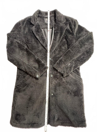 Publish Large Black Faux Fur Plush Coat with Button Closure