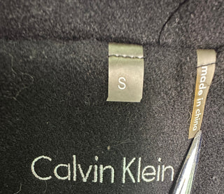 Calvin Klein Women's Wool Blend Black Coat with Leather Elb0
