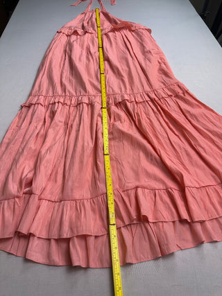 Womens Pink Halter Maxi Dress Tiered Ruffle Boho Summer