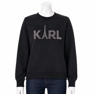 Karl Lagerfeld Paris Black Cotton Sweatshirt Rhinestone M