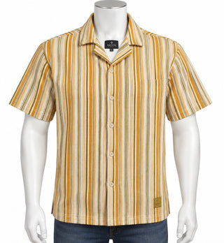 Saints Studio Men's L Striped Camp Collar Short Sleeve Shirt
