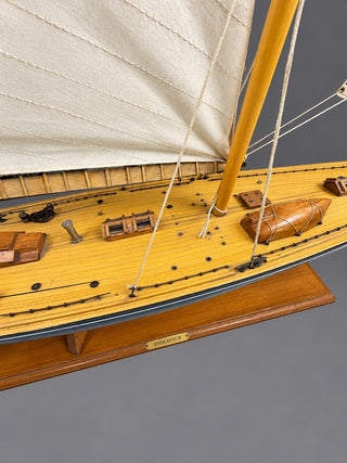 Large Vintage Handmade Wooden Model Sailboat Yacht 45" Long 61" Tall w/ Stand