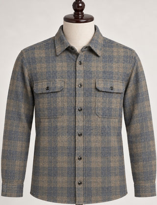 7Diamonds Soft Stretch Medium Blue and Beige Plaid Button-2