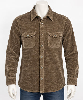 Nicoby Premium Mens Wear Brown Velour Button-Up Shirt Large