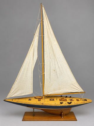 Large Vintage Handmade Wooden Model Sailboat Yacht 45" Long 61" Tall w/ Stand