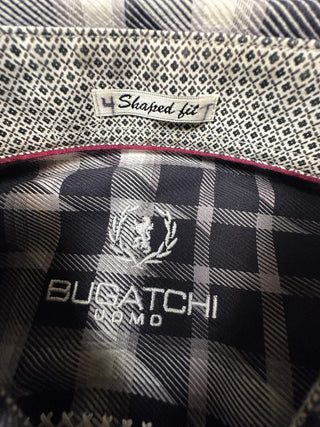 Bugatchi Uomo Men's Large Black and White Plaid Shaped Fit