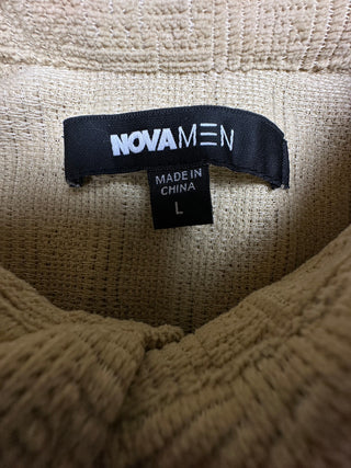Nova Men Beige Textured Polyester Button-Up Shirt Size L