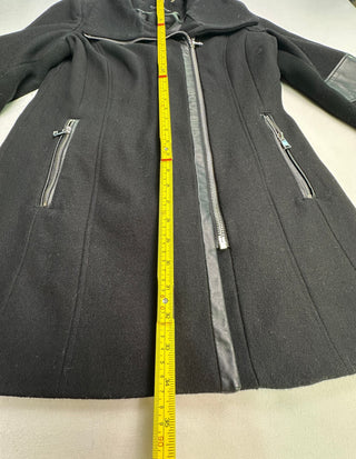 Calvin Klein Women's Wool Blend Black Coat with Leather Elb0