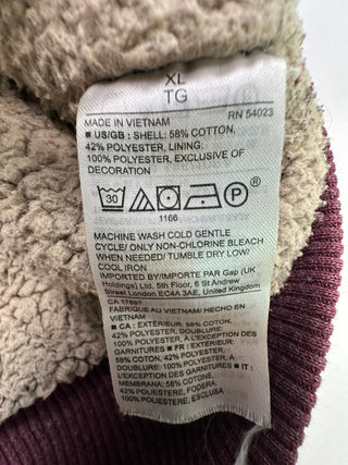 GAP Sherpa Lined Full Zip Hoodie Burgundy Logo Sweatshirt XL