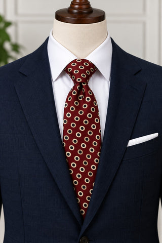 Vincenzo Italian Design Burgundy Tie with Beige Circle Pattern