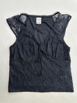 No Boundaries Black Lace Cap Sleeve Top Size L (11-13)