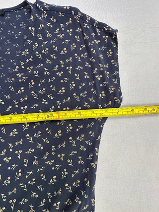 Madewell Navy Floral Button Front Midi Dress Size S V Neck
