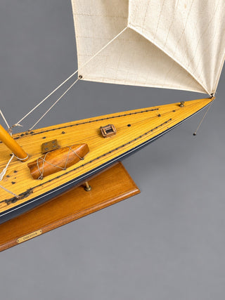 Large Vintage Handmade Wooden Model Sailboat Yacht 45" Long 61" Tall w/ Stand