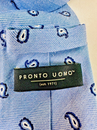 Pronto Uomo Blue Silk Paisley Pattern Men's Tie - Elegant
