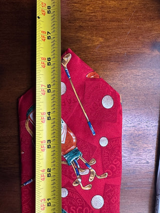 Tabasco Red Golf Themed Silk Tie with Golf Clubs and Balls