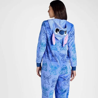 Disney Stitch Adult One Piece Pajamas Blue Hooded Zip-Up Lilo & Stitch (Size S)