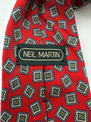 Neil Martin Red Silk Tie with Geometric Pattern