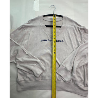 Rancho Relaxo Sweatshirt Women's Gray V-Neck Oversized Pullover Embroidered