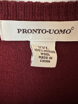 Pronto-Uomo Men's Burgundy Merino Wool V-Neck Sweater Vest,
