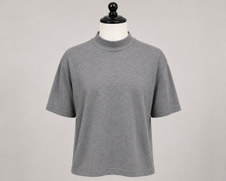 Halogen Women's Gray Ribbed Knit Short Sleeve Mock Neck Top