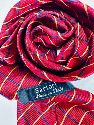 Sartori Made in Italy Silk Red Plaid Necktie Men’s Tie 60"