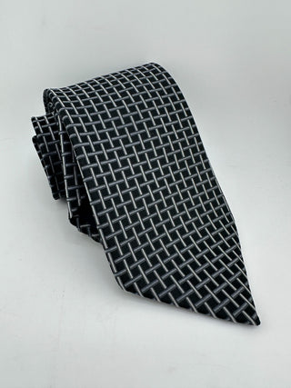 Jones New York Black Gray Geometric Woven Silk Necktie Classic Basket Weave 58”