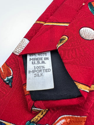 Tabasco Red Golf Themed Silk Tie with Golf Clubs and Balls
