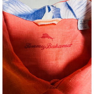 Tommy Bahama Men's Large Coral Linen Camp Shirt Short Sleeve Button Up