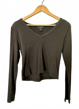 Forever 21 Black Long Sleeve V-Neck Crop Top XL