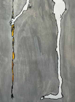 Original Acrylic Painting by Anthony Perry - Abstract Figure with Staff in Black