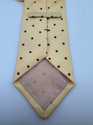 Paul Stuart Silk Tie Cream Burgundy Polka Dot Classic Made USA Mens