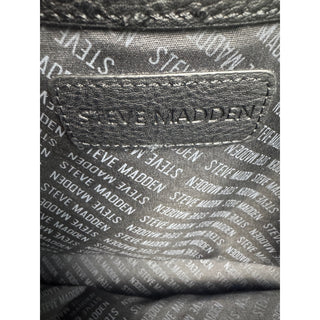 Steve Madden Black Embossed Logo Backpack Purse Gold Hardware Multi Pocket