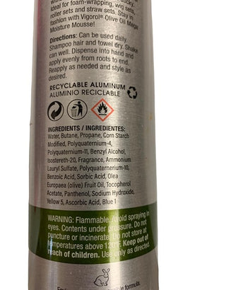 Vigorol Olive Oil Mega Moisture Mousse 12 oz 6 Pack Hydrating Hair Styling Foam