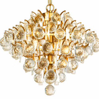 Modern Gold Crystal Chandelier Hanging Pendant Light Adjustable Chain 15"