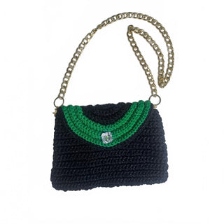 Gold Tokyo Handmade Black Emerald Green Crochet Shoulder Bag