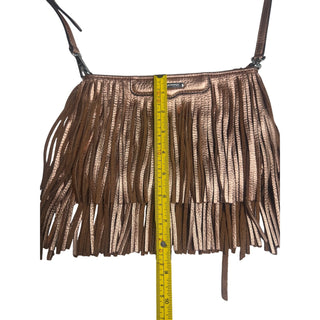 Rebecca Minkoff Metallic Rose Gold Leather Fringe Crossbody Bag Boho Purse
