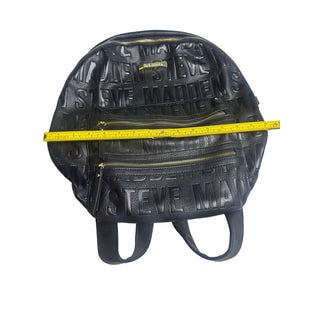 Steve Madden Black Embossed Logo Backpack Purse Gold Hardware Multi Pocket