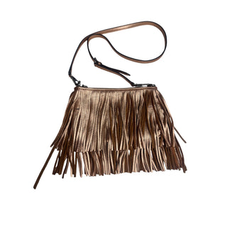 Rebecca Minkoff Metallic Rose Gold Leather Fringe Crossbody Bag Boho Purse