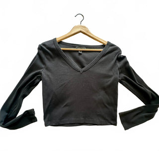 Forever 21 Black Long Sleeve V-Neck Crop Top XL